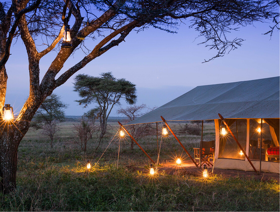 Dusk Image of outside tents -Dulana Serengeti Camp - Serengeti, Tanzania