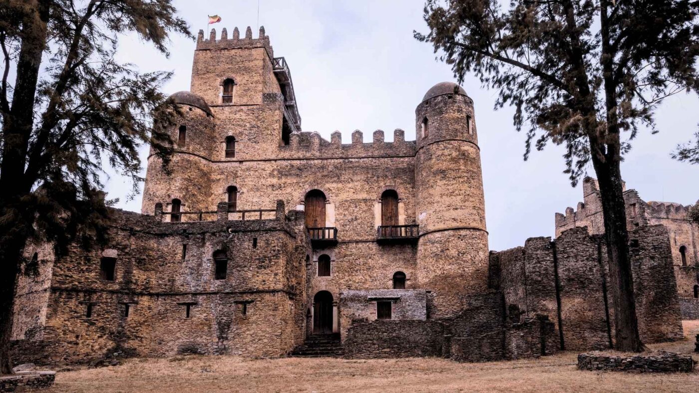 An ancient castle built of stone in Gondar, Ethiopia