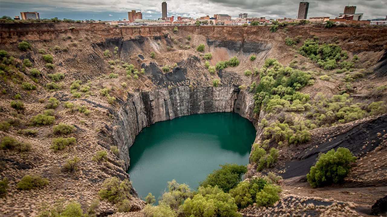 The Kimberley Big Hole, a massive open-pit diamond mine in South Africa.