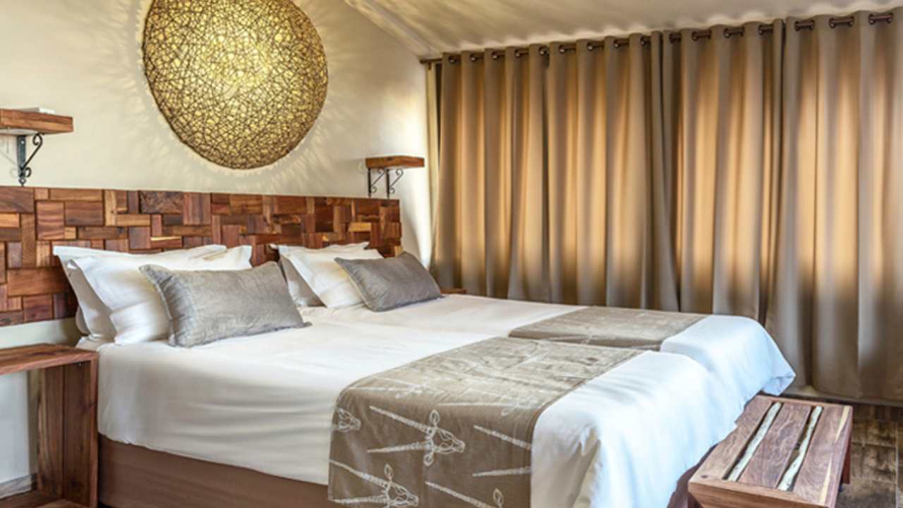 accommodation and artistic buildings at Sossusvlei Lodge in Namibia.