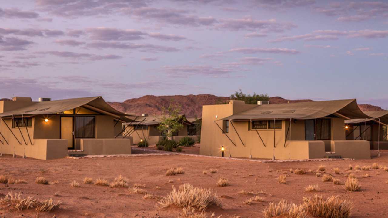 Luxury accommodation and artistic buildings at Sossusvlei Lodge in Namibia.