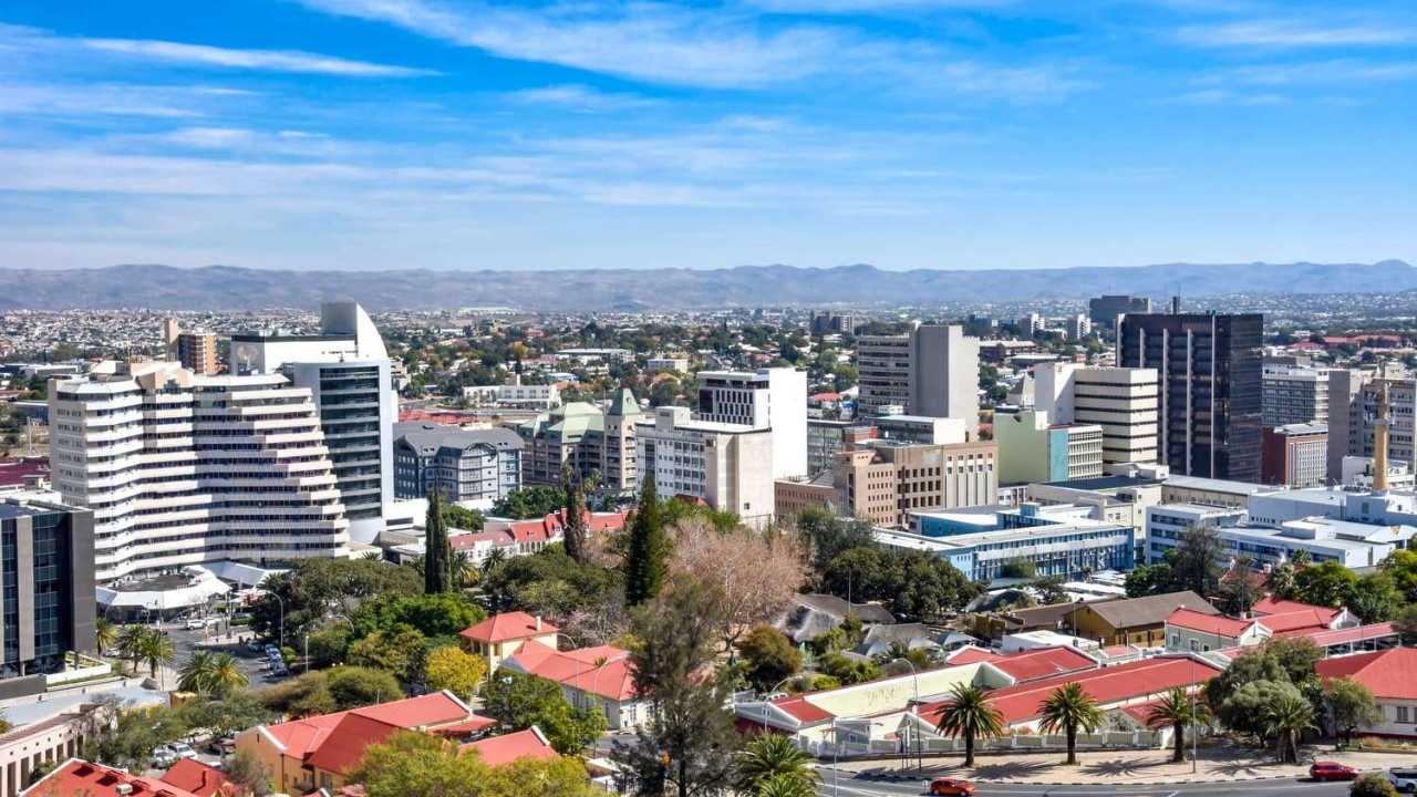 View of Windhoek, Namibia, showing a mix of traditional and modern buildings.