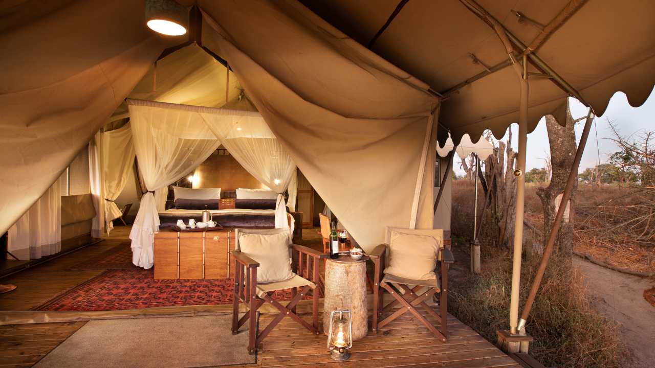 Luxury accommodation at the main lodge of Duba Explorers Camp in Botswana.