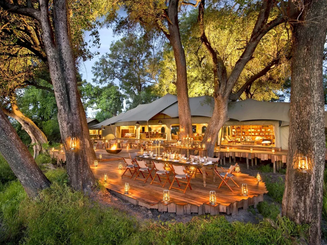 Outside view of Duba Plains Camp Main Lodge Okavango Delta, Botswana