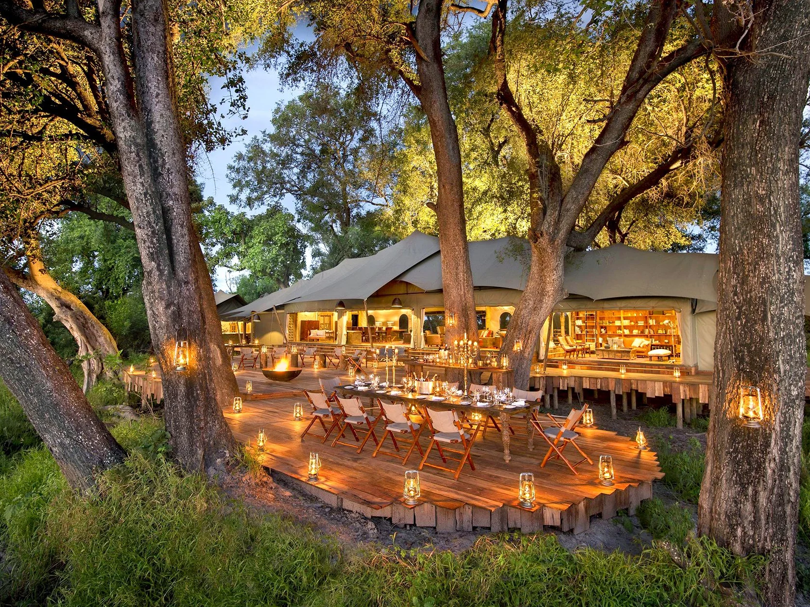 Outside view of Duba Plains Camp Main Lodge Okavango Delta, Botswana
