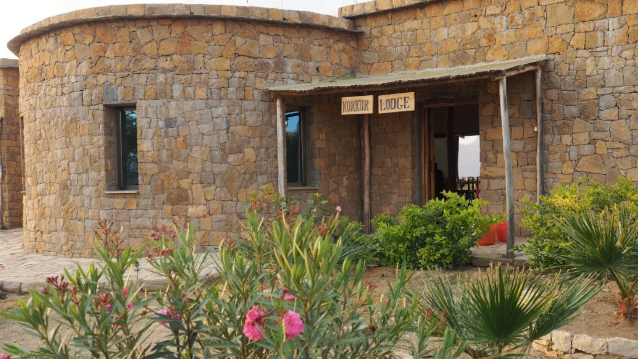 Stone entrance to Korkor Lodge in Gheralta, Ethiopia