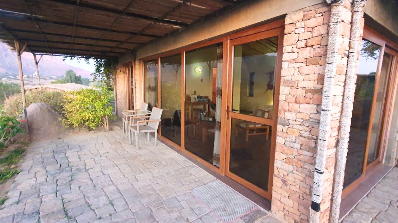 Private terrace at Korkor Lodge guest bungalow, Gheralta Ethiopia