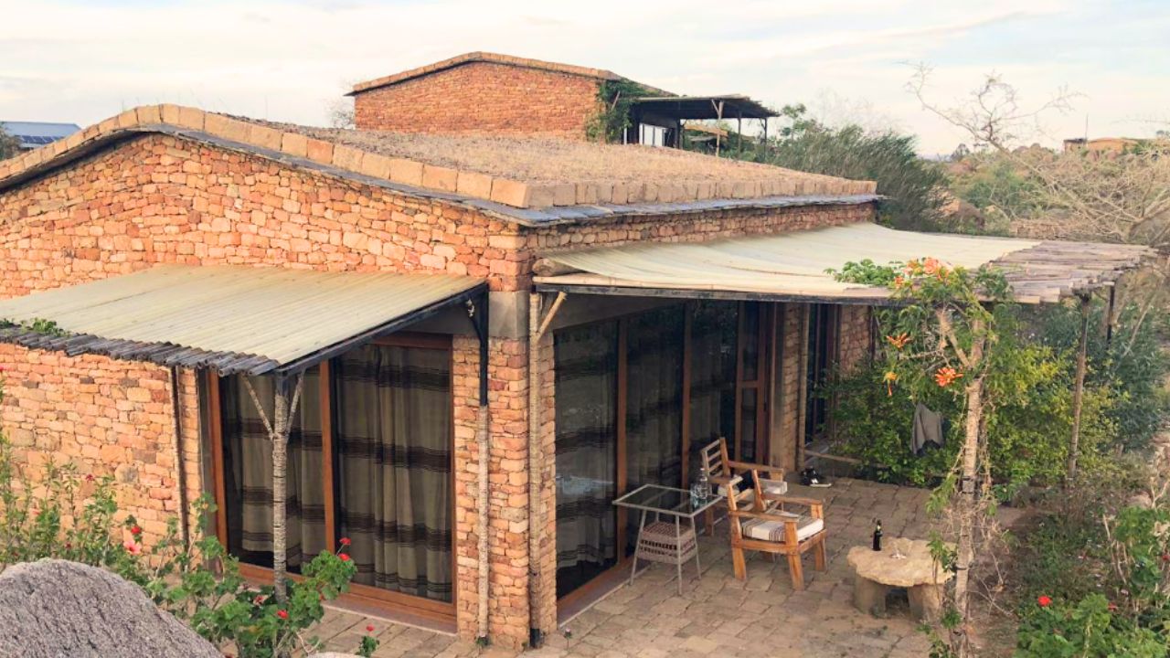 Aerial view of Korkor Lodge bungalow, Gheralta Ethiopia