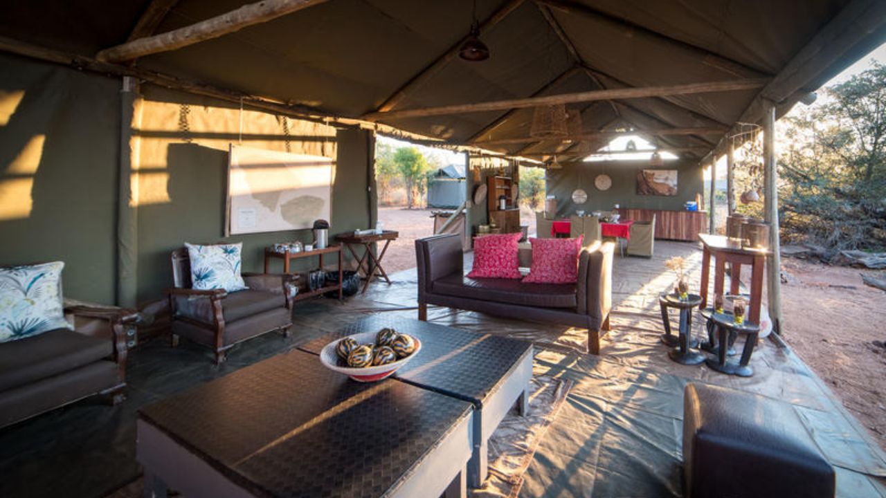 Main guest area at Hwange Bush Camp, Hwange National Park, Zimbabwe.