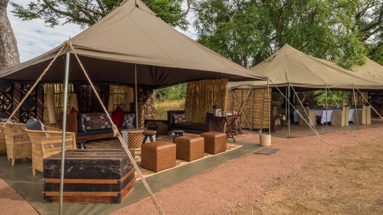 Outside view of guest area at Hwange Bush Camp, Hwange National Park, Zimbabwe.
