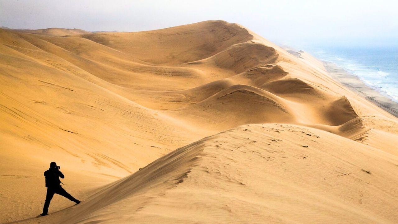 Different angle of Skeleton Coast dunes and ocean, Namibia
