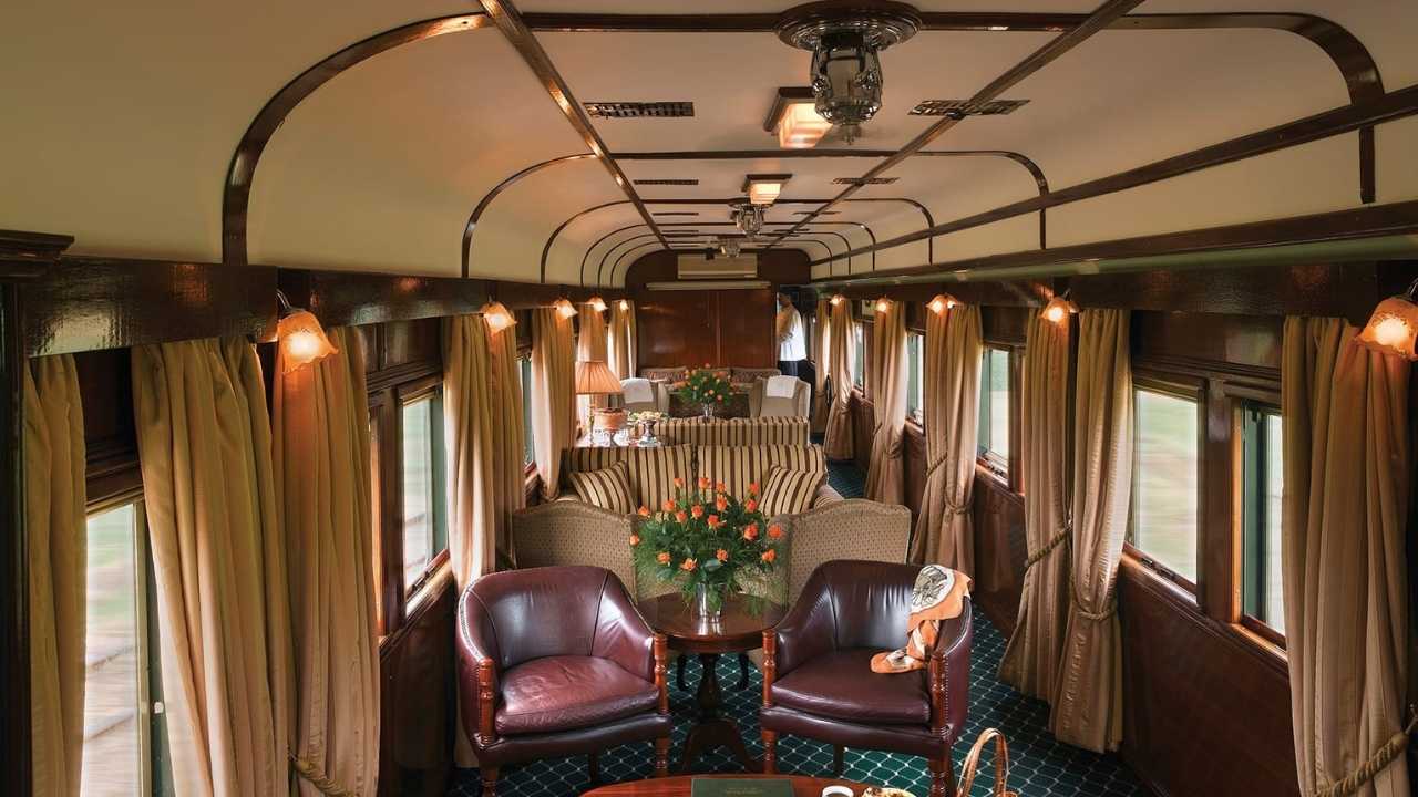 Luxurious lounge area on board the Rovos Rail train