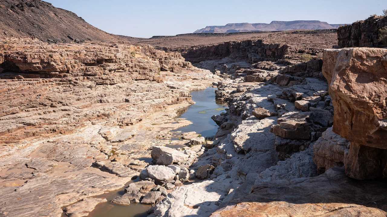 view of Fish River Canyon, Namibia, showcasing dramatic canyon landscapes.