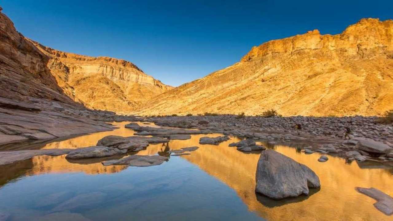 view of Fish River Canyon, Namibia, showcasing dramatic canyon landscapes.