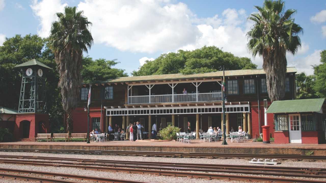 Rovos Rail station in Southern Africa, boarding area for luxury train journeys.
