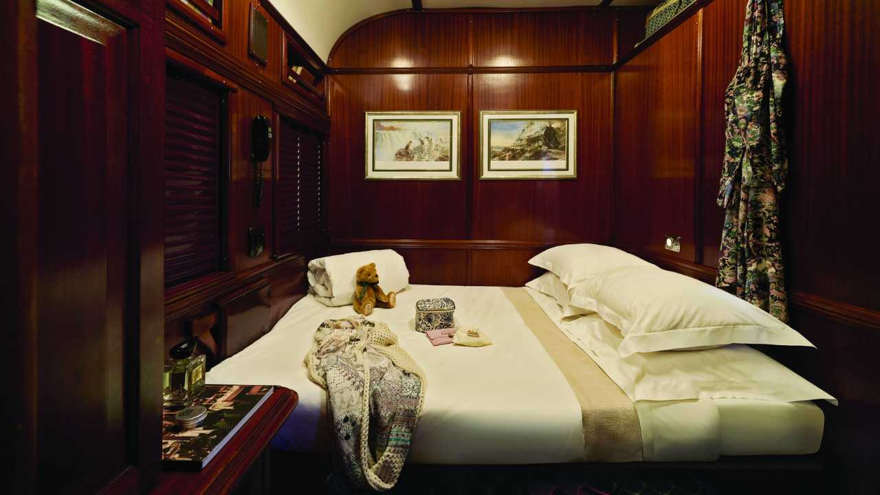 Luxurious lounge area on board the Rovos Rail train in South Africa.