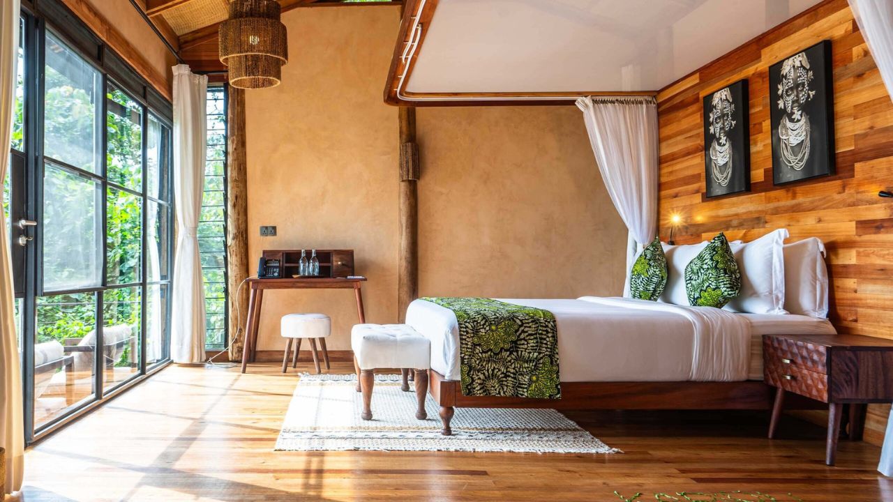 Side view double bed room Entebbe Forest Lodge Uganda