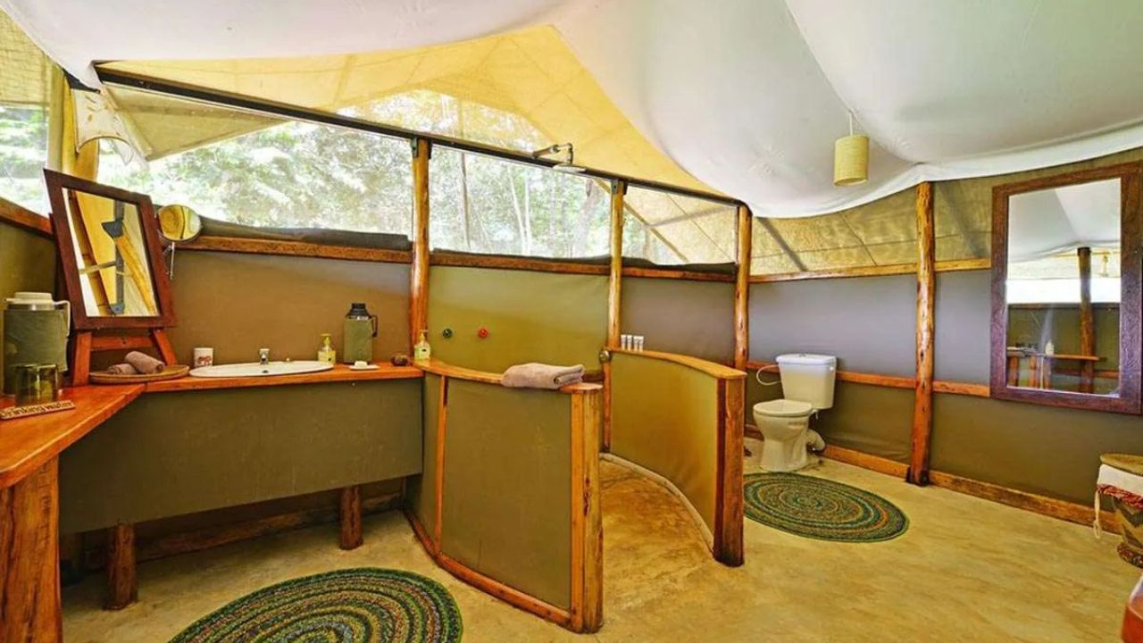 Bathroom tented bungalow Ishasha Wilderness Camp Uganda