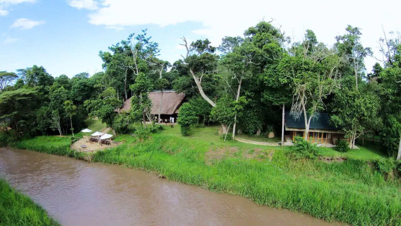 Lodge by riverside Ishasha Wilderness Camp Uganda
