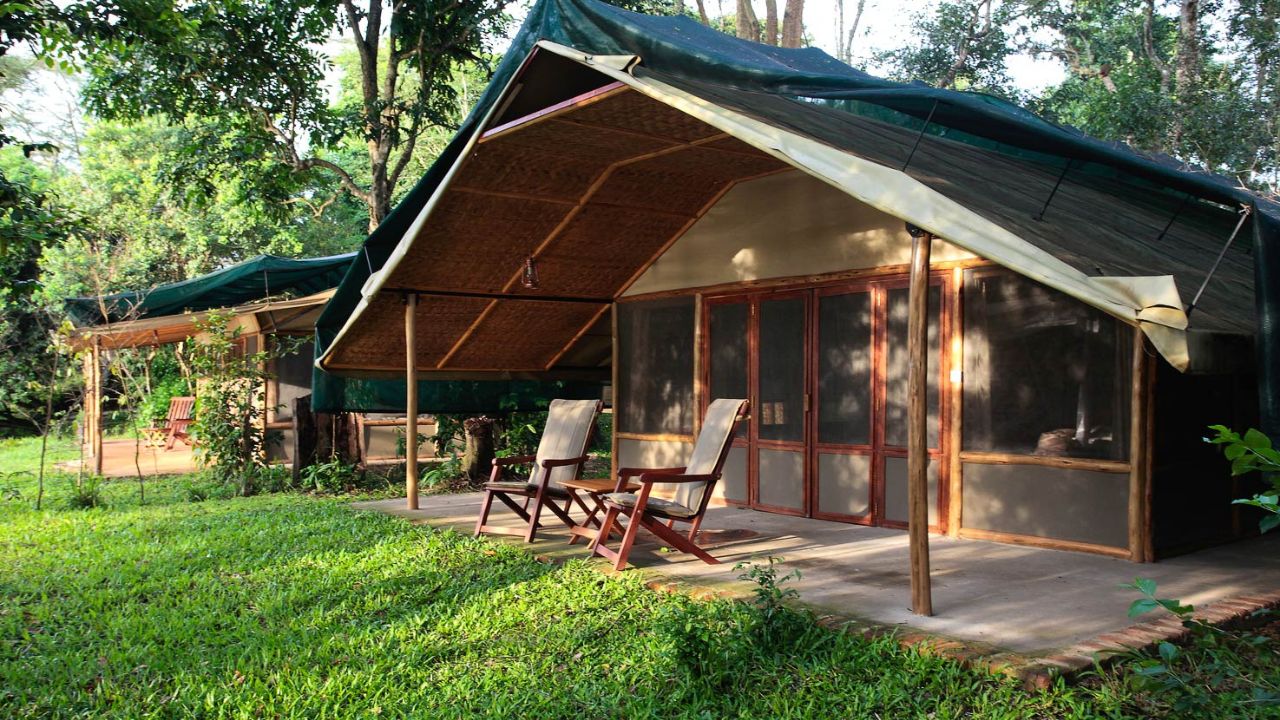 Tented luxury A-frame bungalow Ishasha Wilderness Camp Uganda