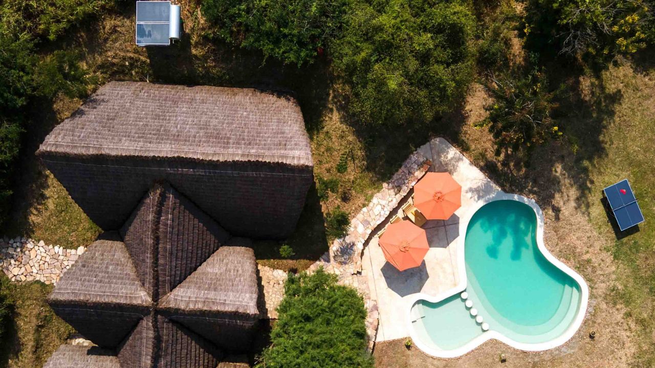 Top view of swimming pool at Nile Safari Lodge main area