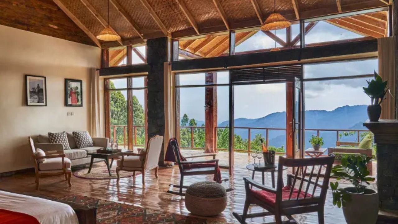 Main reception with glass views Nkuringo Bwindi Gorilla Lodge