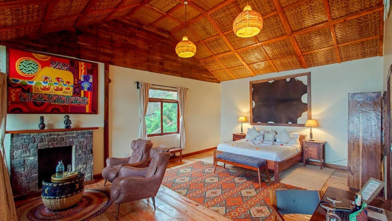 Double bed guest room Nkuringo Bwindi Gorilla Lodge Uganda