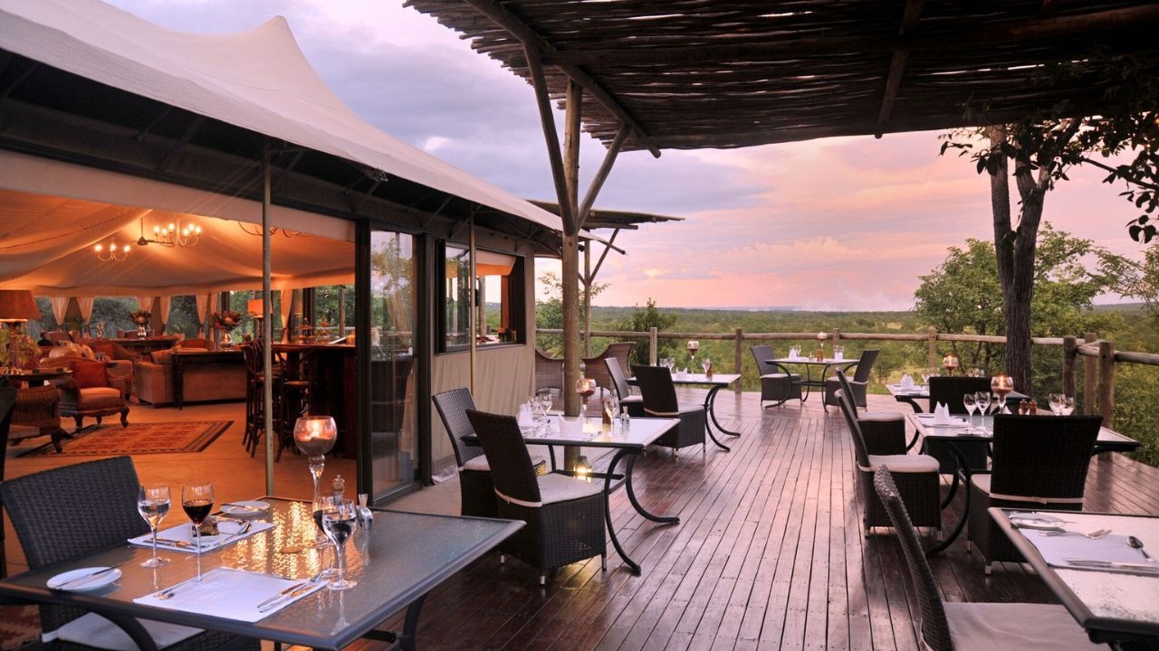 Main deck and dining area at Wild Horizons Elephant Camp, Zimbabwe.