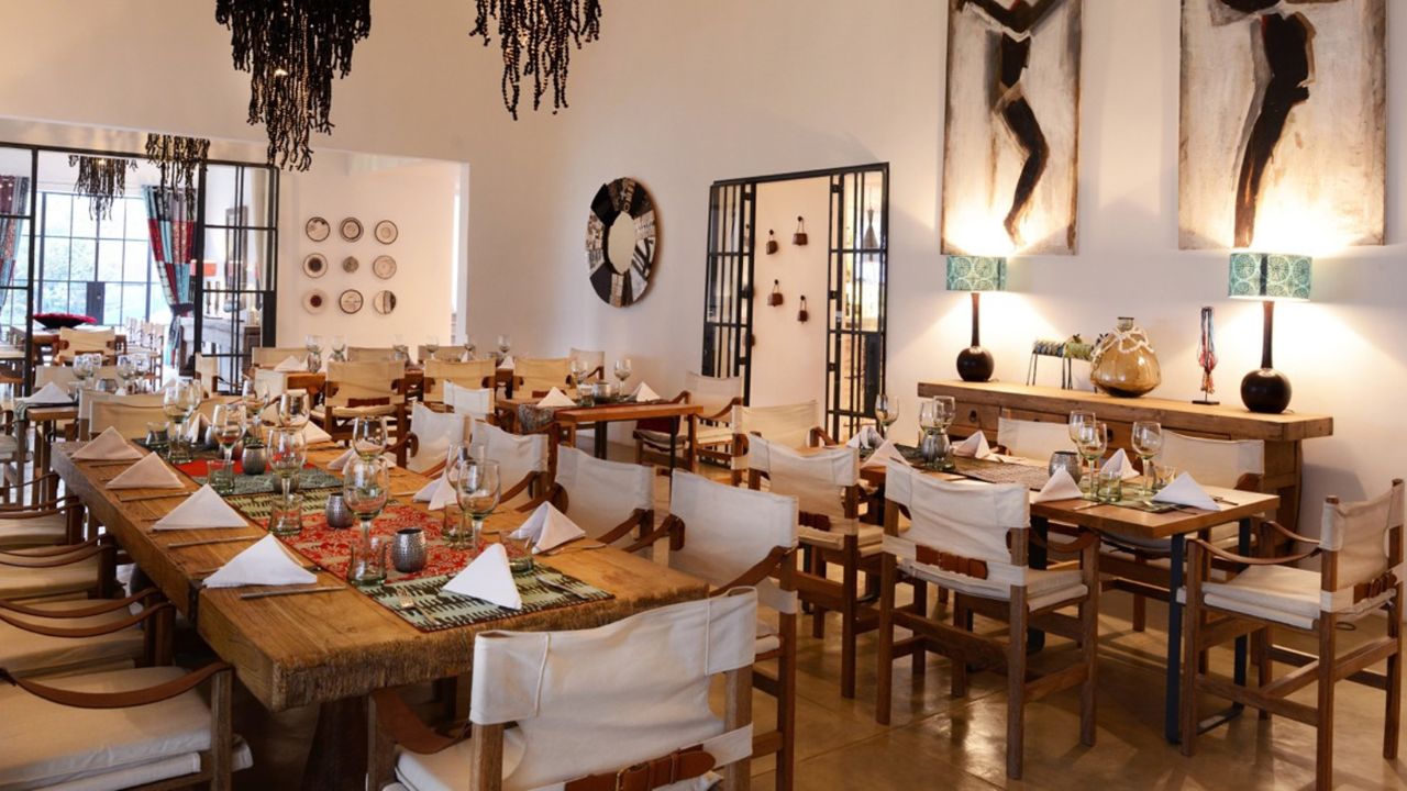 Dining area at Latitude 15° Hotel in Lusaka, Zambia.