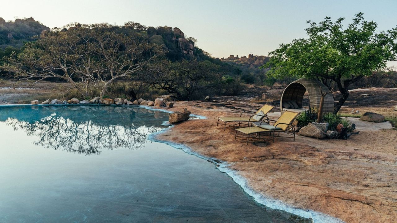 Rockpool at Amalinda Lodge with guest lounges on natural rock formations
