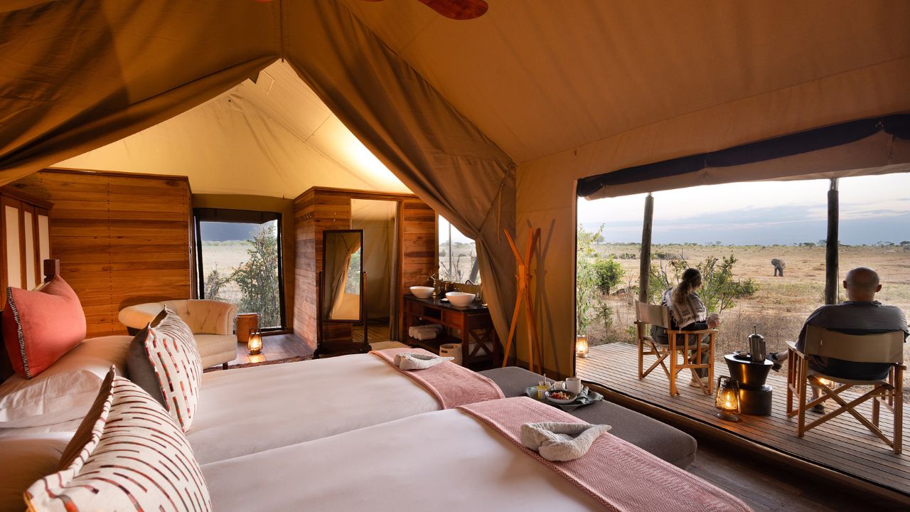 Interior luxury tented suite at Verneys Camp, Hwange National Park