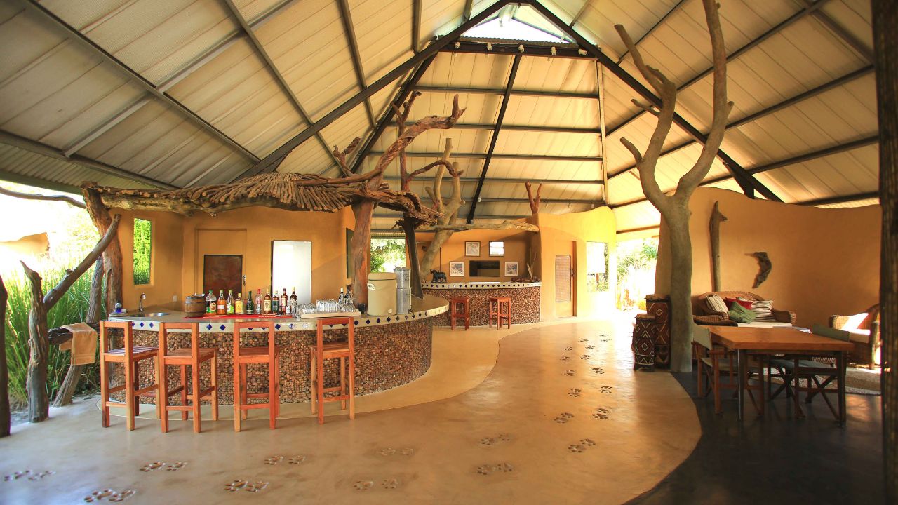 Guest bar and lounge area at Kavinga Camp main lodge Zimbabwe