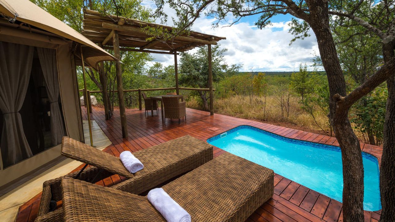Private plunge pool at The Elephant Camp suite, Victoria Falls