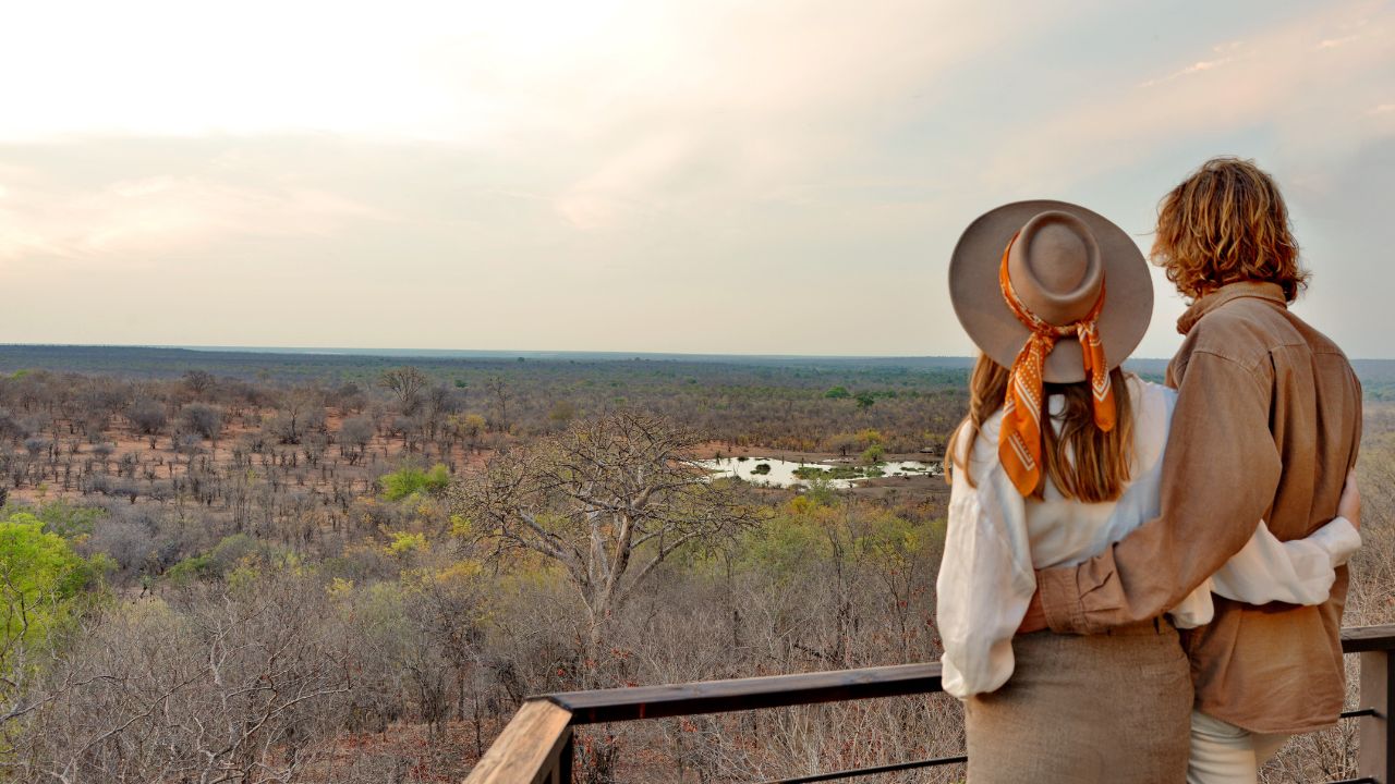 Romantic couple enjoying view at Victoria Falls Safari Club, Zimbabwe