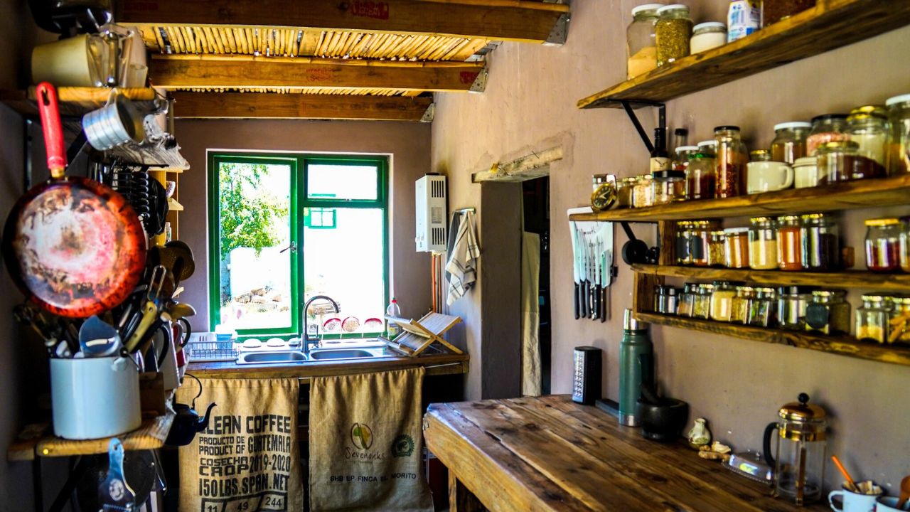 Rustic farmhouse kitchen in Bakkrans Cederberg South Africa.