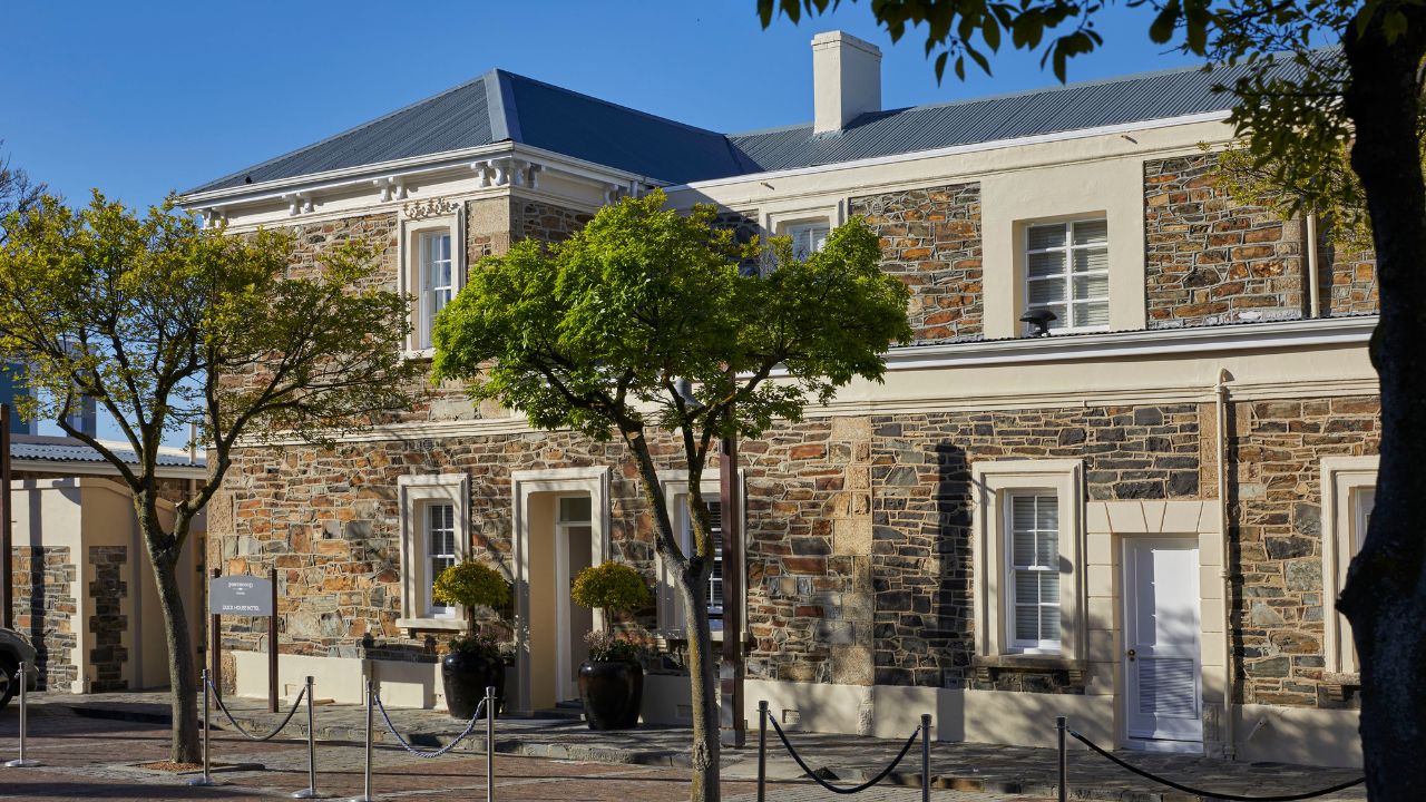 Dock House Boutique Hotel exterior, stone building Cape Town.