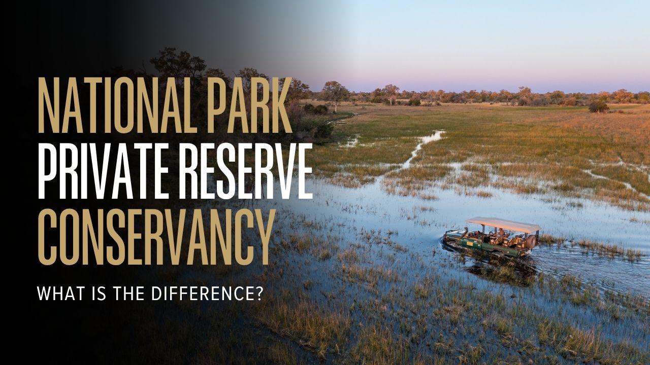 Image of safari vehicle crossing Okavango Delta on private reserve