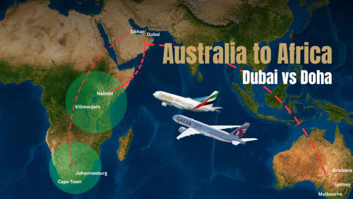 Image showing major air routes from Australia to African Safari Destinations via the Middle East