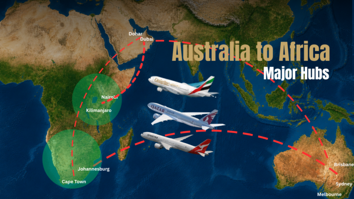 Image showing major air routes from Australia to African Safari Destinations