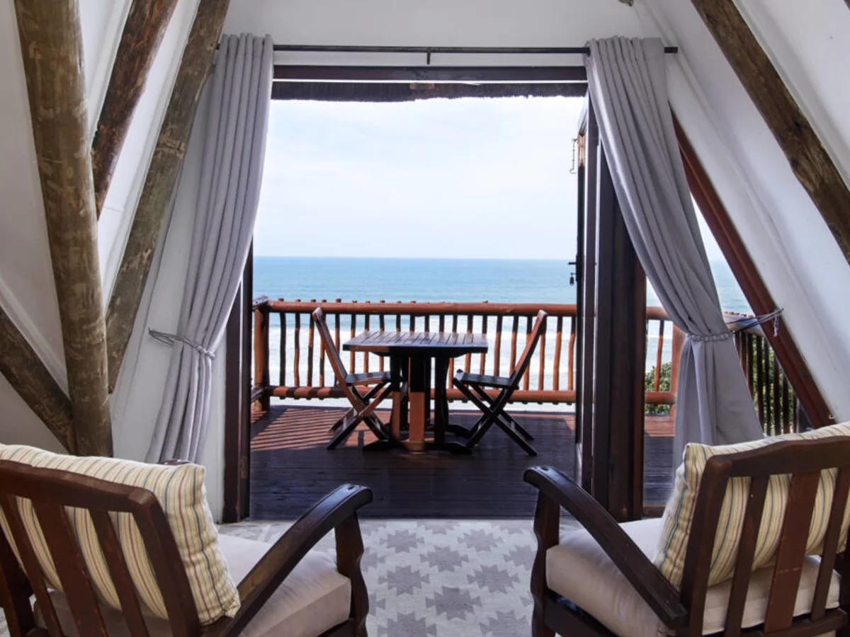 Ocean view from guest room deck at Crawford's Beach Lodge South Africa.