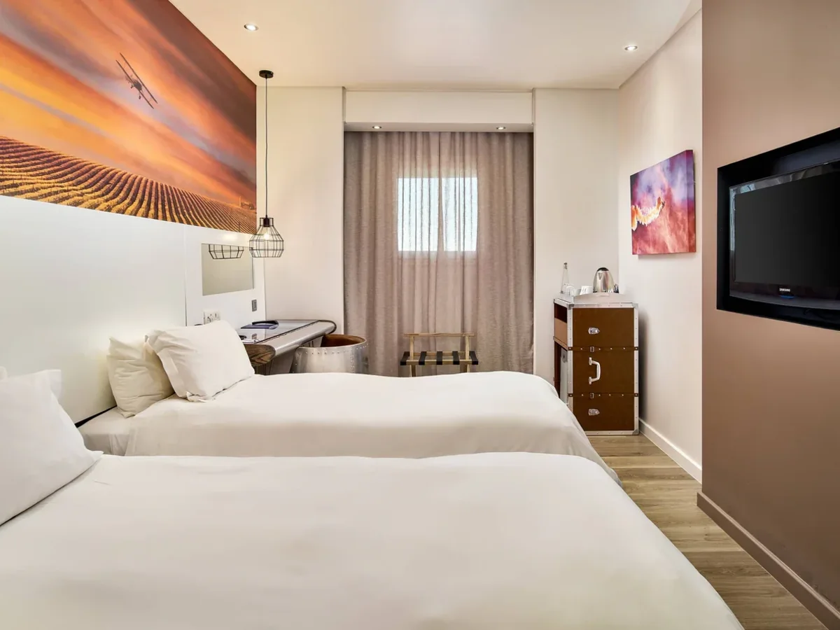 Modern hotel room at Protea Hotel O R Tambo Airport Johannesburg.